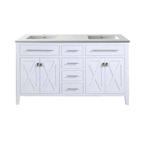 Oakestry Wimbledon 60" Double Sink Bathroom Vanity with Matte White Viva Stone Solid Surface Countertop – Solid Oak & Plywood, Soft Close
