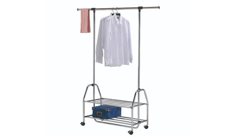 Oakestry Rolling Garment Rack Clothing Organizer with Wheels Space Saving Storage for Bedroom Closet Laundry Room Coat Shoe Hanging Stand Heavy Duty Metal