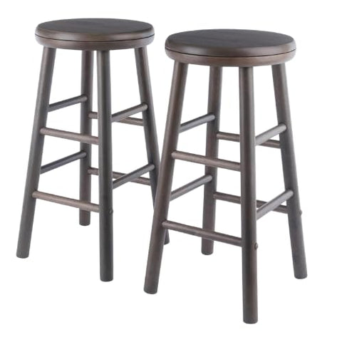 Oakestry Shelby 25.3" Swivel Counter Stool Set, 2-Piece, Oyster Gray Solid Wood, 360° Rotating Seat with Footrests, Kitchen & Home Bar Seating