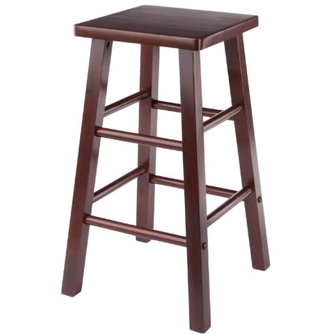 Oakestry Carrick 24" Counter Stool, Walnut Solid Wood, Square 12" Seat with Rounded Edges, Dual Footrests, Durable Kitchen & Dining Seating
