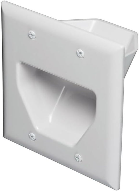 2-Gang Recessed Low Voltage Cable Plate - White