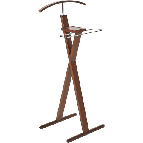 Oakestry Walnut Wood Valet Stand Freestanding Clothes Organizer with Tray Hanger Trouser Bar Space-Saving Suit Rack for Bedroom Entryway Office Durable Stylish Coat Stand for Men’s Wardrobe Storage