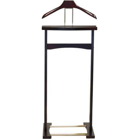 Oakestry Wooden Suit Valet Stand with Top Tray Contour Hanger Trouser Bar and Shoe Rack Classic Freestanding Clothing Organizer for Bedroom Closet Entryway, Dark Mahogany