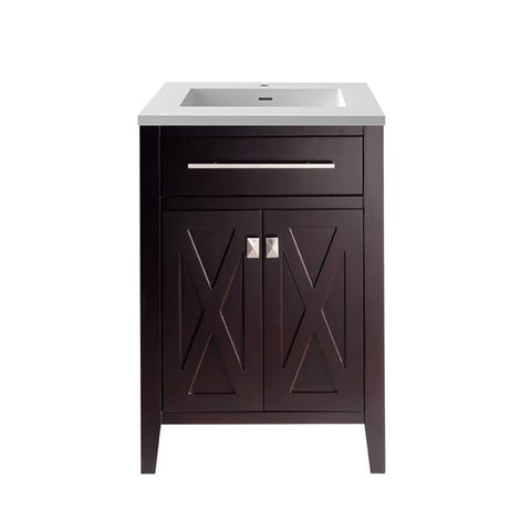 Oakestry Wimbledon Bathroom Vanity with Solid Surface Countertop, Integrated Sink, Solid Oak Wood Cabinet, Soft Close Doors, Towel Bar Handle, Brown