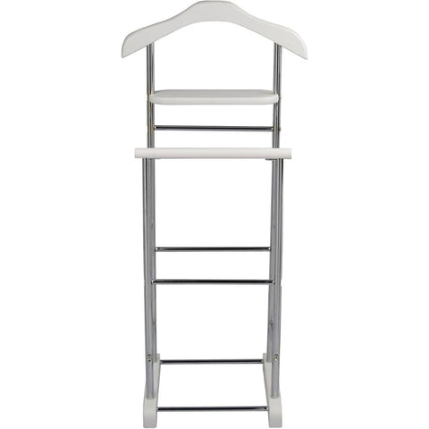 Oakestry White Wooden Twin Valet Stand with Hanger Trouser Bar Tie Belt Holder Storage Tray Clothes Organizer for Bedroom Office Closet Space Saving Wardrobe Rack for Unisex