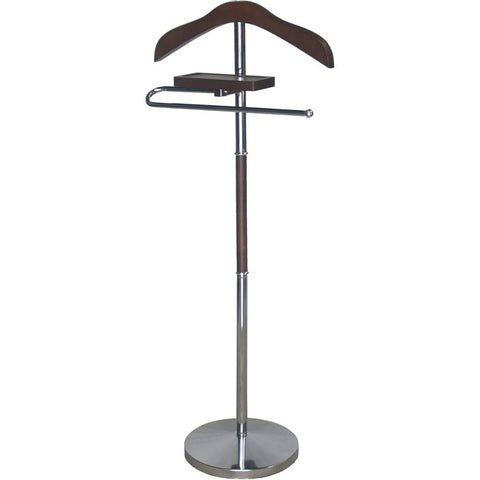 Oakestry Brown Wooden Suit Valet Stand with Hanger Trouser Bar Storage Tray Elegant Clothes Organizer for Bedroom And Office Closet Space Saving Wardrobe Rack for Men