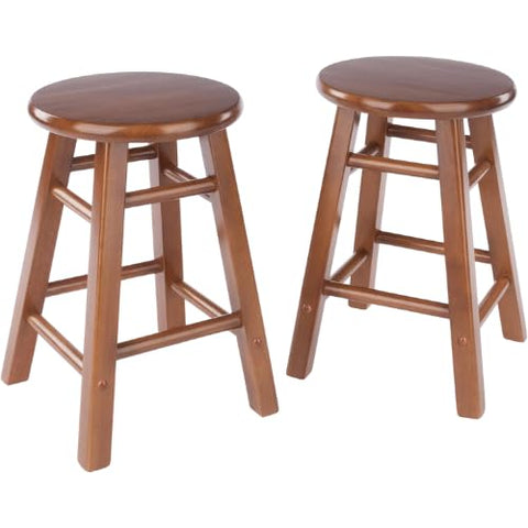 Oakestry Element Set of 2 Square Legs Dining Stools Teak Finish Solid Wood Comfortable Footrest Practical Height 220 lbs Capacity Modern Minimalist Stool for Kitchen Dining Room Office
