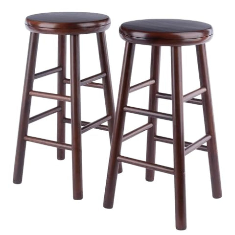 Oakestry Shelby 25.3" Swivel Counter Stool Set, 2-Piece, Walnut Solid Wood, 360° Rotating Seat with Footrests, Compact Kitchen & Breakfast Seating