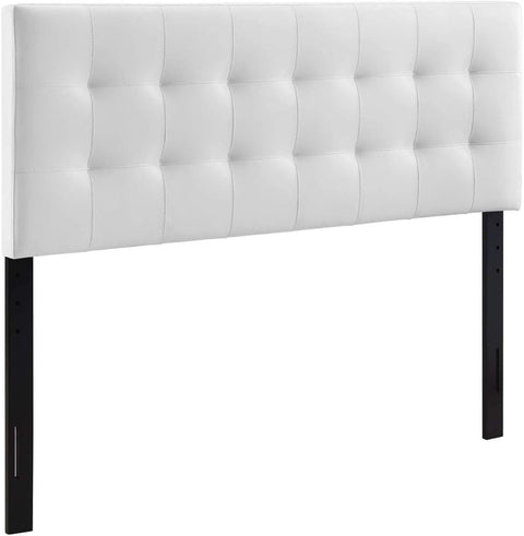 White Faux Leather Queen Headboard Upholstered Tufted Button Design Adjustable Padded Panel Modern Bedroom Furniture with Sturdy Wood Frame Elegant Accent and Comfortable Backrest Support