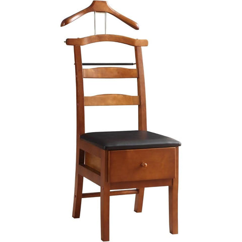 Oakestry Wooden Chair Valet with Hanger Clothes Organizer and Storage Office Chair with Suit Valet Trouser Bar and Accessory Tray Elegant Space Saving Bedroom and Home Office Organizer, Walnut