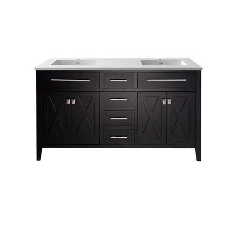 Oakestry Wimbledon 60" Espresso Double Sink Bathroom Vanity with Matte White Viva Stone Solid Surface Countertop – Solid Oak, Soft-Close Doors & Drawers, Pre-Assembled