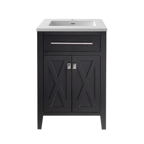 Oakestry Wimbledon Bathroom Vanity with Solid Surface Top, Integrated Sink, Solid Oak Cabinet, Soft Close Doors, Espresso Finish, Pre-Assembled