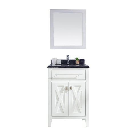 Oakestry Wimbledon 24" Bathroom Vanity with Black Wood Marble Top, Undermount Ceramic Sink, Soft Close Doors, Solid Oak Cabinet, White Finish