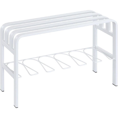 Oakestry Horizontal Steel White Shoe Bench Shoe Organizer for Entryway Storage Rack with Seat for Shoes Space Saving Shoe Storage Bench Rack