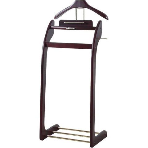 Oakestry Wooden Executive Wardrobe Valet Stand with Suit Hanger Trouser Bar Accessory Tray and Shoe Rack Elegant Clothes Organizer for Men Bedroom Closet and Home Office, Mahogany