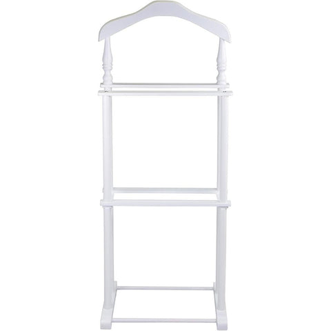 Oakestry White Wooden Twin Valet Stand with Hanger Trouser Bar Tie Holder Elegant Clothes Organizer for Bedroom Office Closet Space Saving Wardrobe Rack for Men and Women