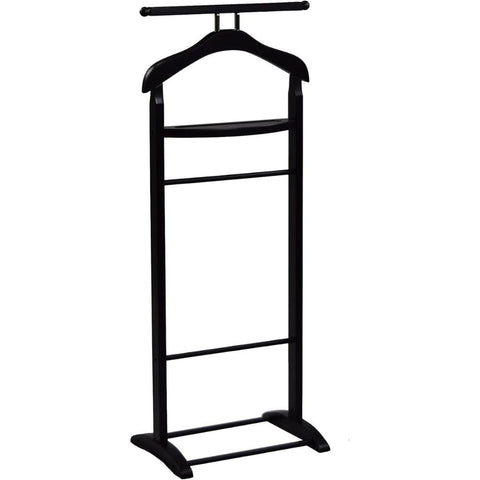 Oakestry Black Wooden Suit Valet Stand with Hanger Trouser Bar Storage Tray and Tie Holder Stylish Organizer for Bedroom Office and Closet