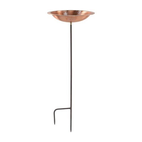 Oakestry Hammered Solid Bowl Rimmed Stake Birdbath Satin Copper Finish Outdoor Garden Wildlife Water Feature Yard Landscape Accent