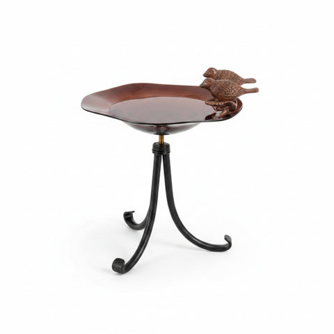 Oakestry Antiqued Birdbath with Tripod Stand, Copper Finish Bowl with Lovebird Design, Freestanding Outdoor Garden Bird Bath, Patio Deck Décor
