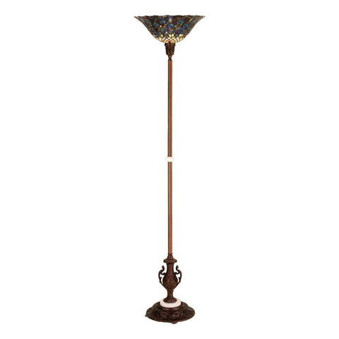 Oakestry 70InchH Tiffany Peacock Feather Torchiere Elegant Floor Lamp Stained Glass Lighting Decorative Home Living Room Bedroom Office Vintage Style Durable Build Ambient Light