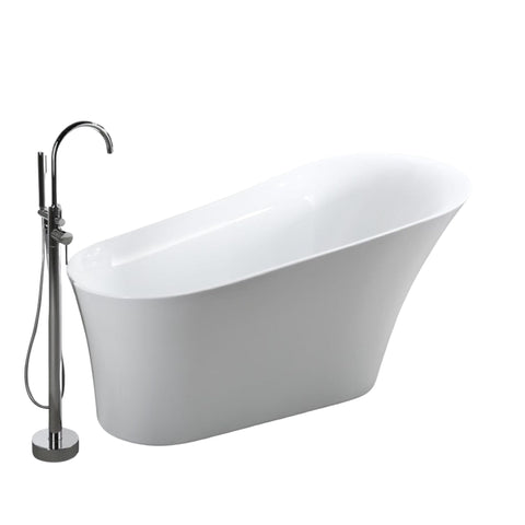 Oakestry Arezzo 67" Freestanding Acrylic Bathtub with Chrome Drain, Glossy White Seamless Soaking Tub, Fiberglass Reinforced with Leveling Legs, 49 Gal Capacity