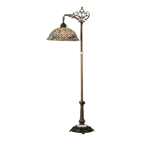 Oakestry 60InchH Tiffany Fishscale Bridge Arm Floor Lamp Elegant Floor Lamp Stained Glass Lighting Decorative Home Living Room Bedroom Office Vintage Style Durable Build Ambient Light