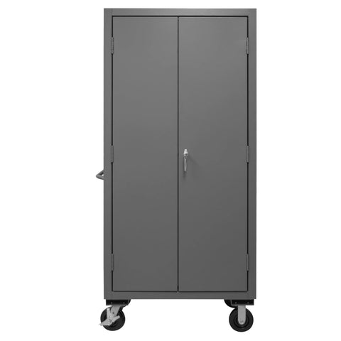 Oakestry Mobile Cabinet 36 x 24 x 81 in 14 Gauge Steel 2 Adjustable Shelves 12 Yellow Bins Flush Doors Casters Lockable Chrome Handle Gray Storage Cabinet