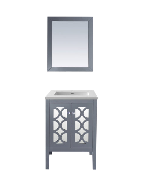 Oakestry Mediterraneo 24 Inch Grey Bathroom Vanity Matte White Viva Stone Solid Surface Countertop Modern Single Sink Freestanding Storage Soft Close Doors Compact Washroom Cabinet