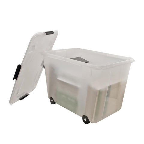Oakestry Rolling Storage Box Letter Legal 15 Gallon Clear File Container Mobile Organizer Wheels Office Home Document Bin