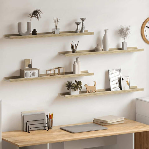 Oakestry Wall Shelves 4 pcs White and Sonoma Oak 31.5 inches x3.5 inches x1.2 inches High End Functional Furniture