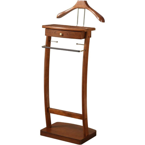 Oakestry Wooden Kingsman Valet Stand with Hanger Trouser Bar Storage Tray Elegant Clothes Organizer for Bedroom Office Closet Space Saving Wardrobe Rack for Men and Women, Medium Walnut