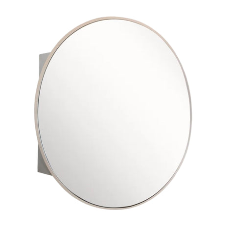 Oakestry 26" Round Mirrored Medicine Cabinet, Brushed Silver Metal Frame, Surface Mount Vertical, Adjustable Glass Shelves, Pre-Assembled Bathroom Mirror Cabinet