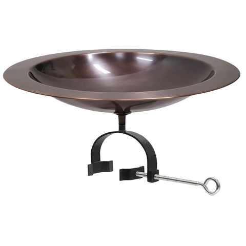 Oakestry 18 Inch Classic Copper Birdbath Over Rail Bracket Decorative Outdoor Garden Water Bowl Elegant Finish Durable Mount Design Balcony Patio Accent Weather Resistant Long Lasting
