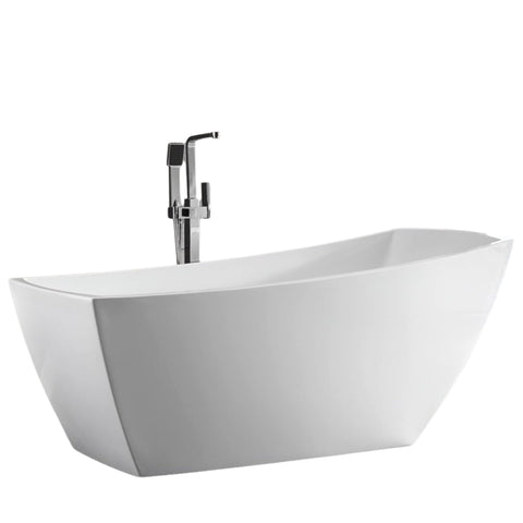 Oakestry Albi 67" Freestanding Acrylic Bathtub with Chrome Drain, Glossy White Seamless Soaking Tub, Fiberglass Reinforced with Leveling Legs, 56 Gal Capacity