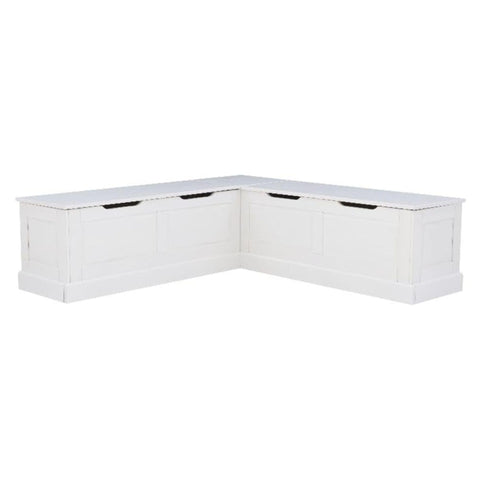 Oakestry White Solid Pine L-Shaped Breakfast Nook with Hidden Storage, Backless Corner Bench, Built-in Look Seating, Includes 5-Piece Cushion & Pillow Set for Cozy Kitchen or Dining Spaces (Green)