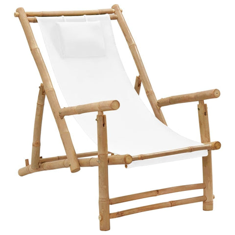 Oakestry Deck Chair Cream White Bamboo, Canvas (100% Polyester) Standard – Outdoor Patio Seating, Weather Resistant Furniture