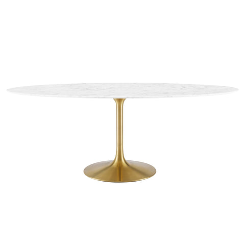 Oakestry Lippa 78" Oval Faux Marble Dining Table, Gold White