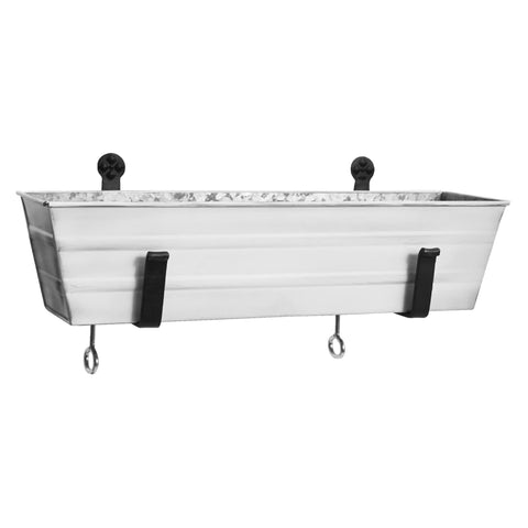 Oakestry Small White Flower Planter with Clamp On Brackets Outdoor Railing Mount Container for Balconies Decks Patios Decorative Garden Display for Blooms Herbs Greenery