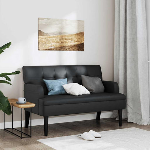 Oakestry Bench with Backrest Black 441 inx258 inx295 in Faux Leather Modern Storage Bench Solid Wood Entryway Seating Furniture Living Room Bedroom Hallway Organizer with Durable Frame Contemporary D