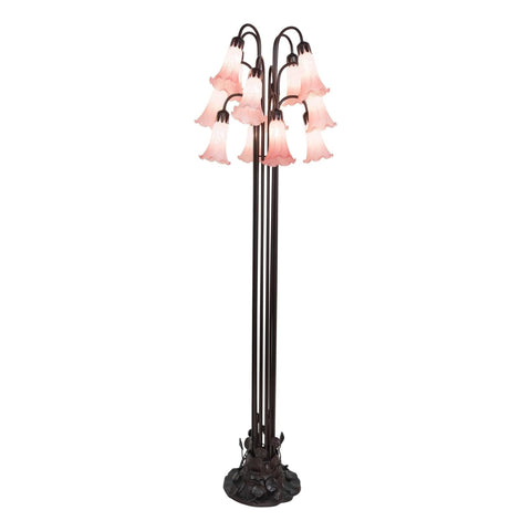 Oakestry 63 Inch High Pink Tiffany Pond Lily 12 LT Floor Lamp Elegant Floor Lamp Stained Glass Lighting Decorative Home Living Room Bedroom Office Vintage Style Durable Build Ambient Light