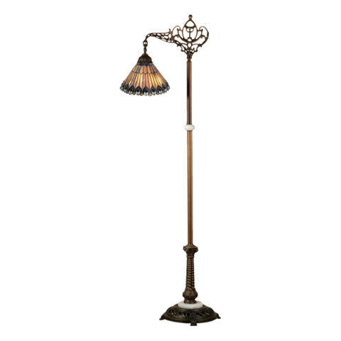 Oakestry 60InchH Tiffany Jeweled Peacock Bridge Arm Floor Lamp Elegant Floor Lamp Stained Glass Lighting Decorative Home Living Room Bedroom Office Vintage Style Durable Build Ambient Light