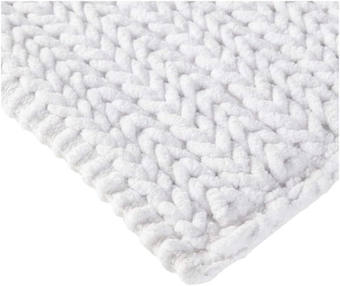 100% Cotton Chenille Shag Area Rug Non-Slip Backing for Bathroom cfor Tub Shower Extra Soft Thick Absorbent Dry Bath Mat, 24x40, White