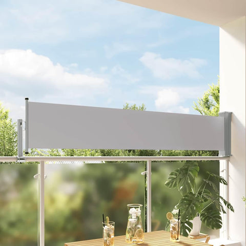 Oakestry Premium Retractable Side Awning Gray Outdoor Privacy Shield UV Resistant Polyester Fabric Automatic Roll Back Wind and Sun Protection Divider for Patio Balcony Terrace