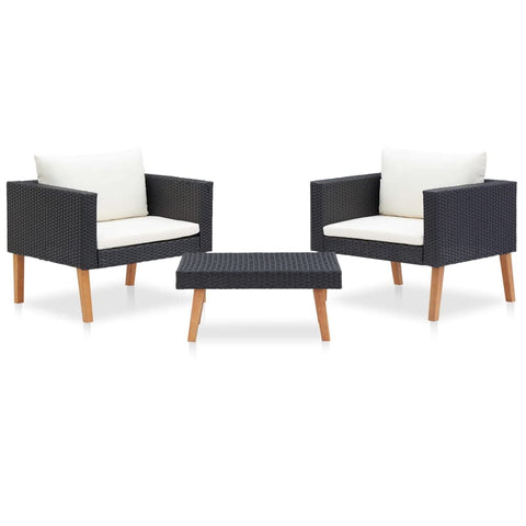 Oakestry 3-Piece Garden Furniture Set Black & Cream, Modular PE Rattan Patio Lounge Set with Cushions, Outdoor Seating