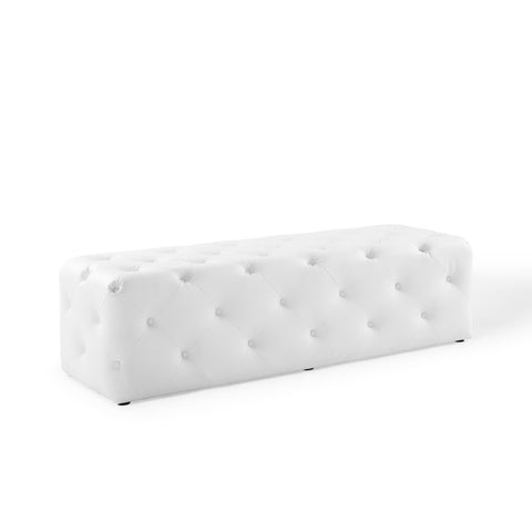 Oakestry Amour 60" Tufted Button Entryway Bench, White Faux Leather Upholstered Accent Bench for Entryway, Living Room & Bedroom