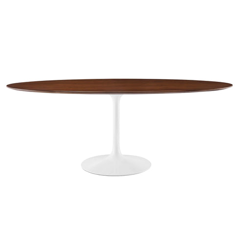 Oakestry Lippa 78" Oval Wood Dining Table with Walnut Veneer Top and Pedestal Base for 8-Person Dining Room Furniture