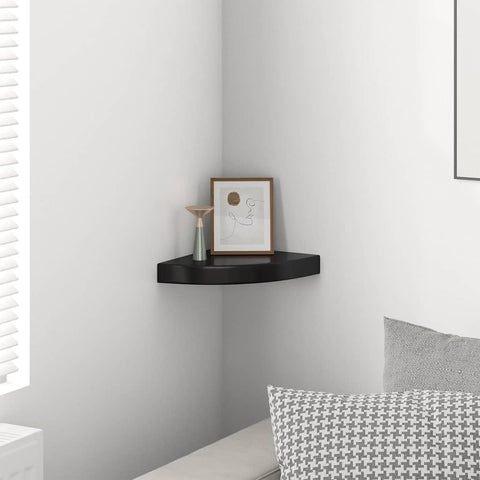 Oakestry Floating Corner Shelf High Gloss Black 9.8 inches x9.8 inches x1.5 inches MDF Architectural Home Accent Piece