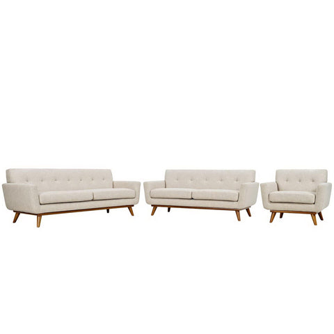 Oakestry Luxury Inspired Engage Sofa Loveseat and Armchair Set of 3 - Beige Comfortable Indoor Loveseat for Living Room Apartment Lounge Reception Area Premium Everyday Styling