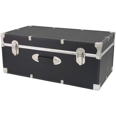Oakestry 30-Inch Storage Trunk Lockable College Dorm Footlocker Heavy-Duty Camp Chest Travel Organizer Durable Wooden Utility Box with Nickel Hardware for Bedroom Office, Black Finish