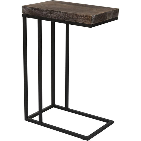 Oakestry Modern C-Shaped Side Table with Sleek Wooden Top and Sturdy Metal Frame Compact Snack Table for Sofa, Bed and Small Spaces, Walnut Finish